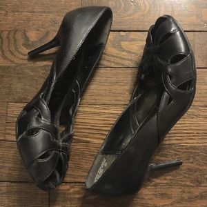 Elegant black open toe heels